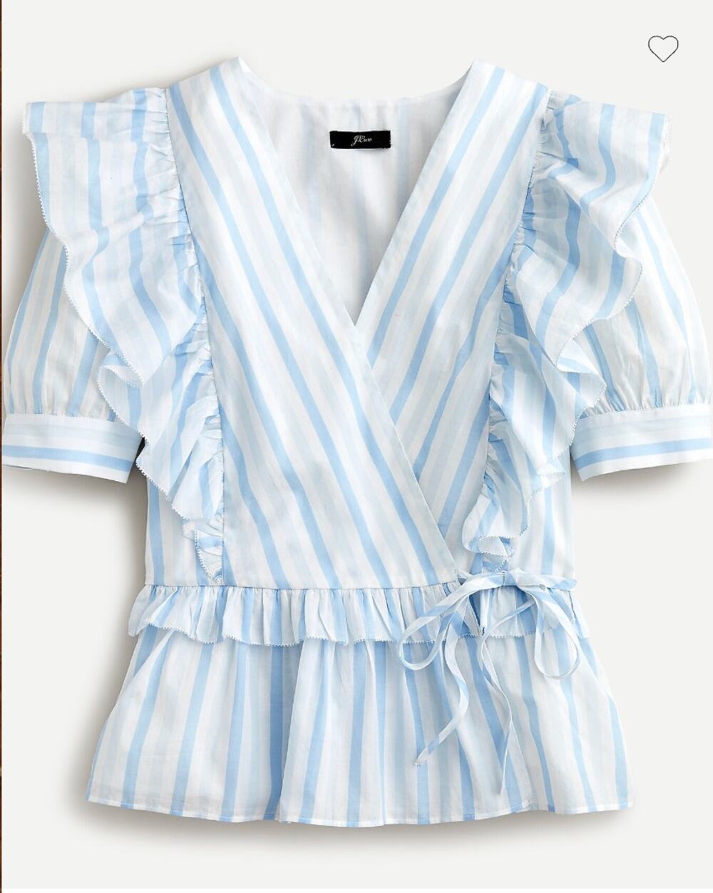 J. CREW Ruffle Wrap Top in Blue White Stripe // S